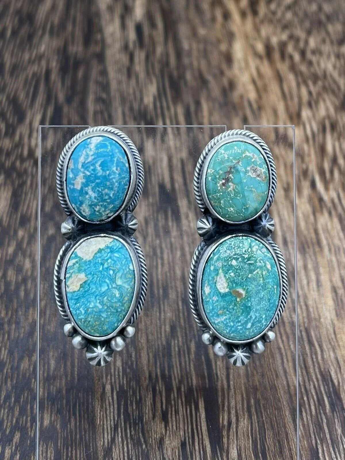 2 Stone Turquoise Stud Earrings