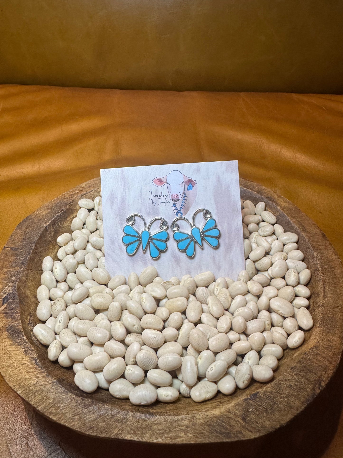 Turquoise Inlay Butterfly Studs