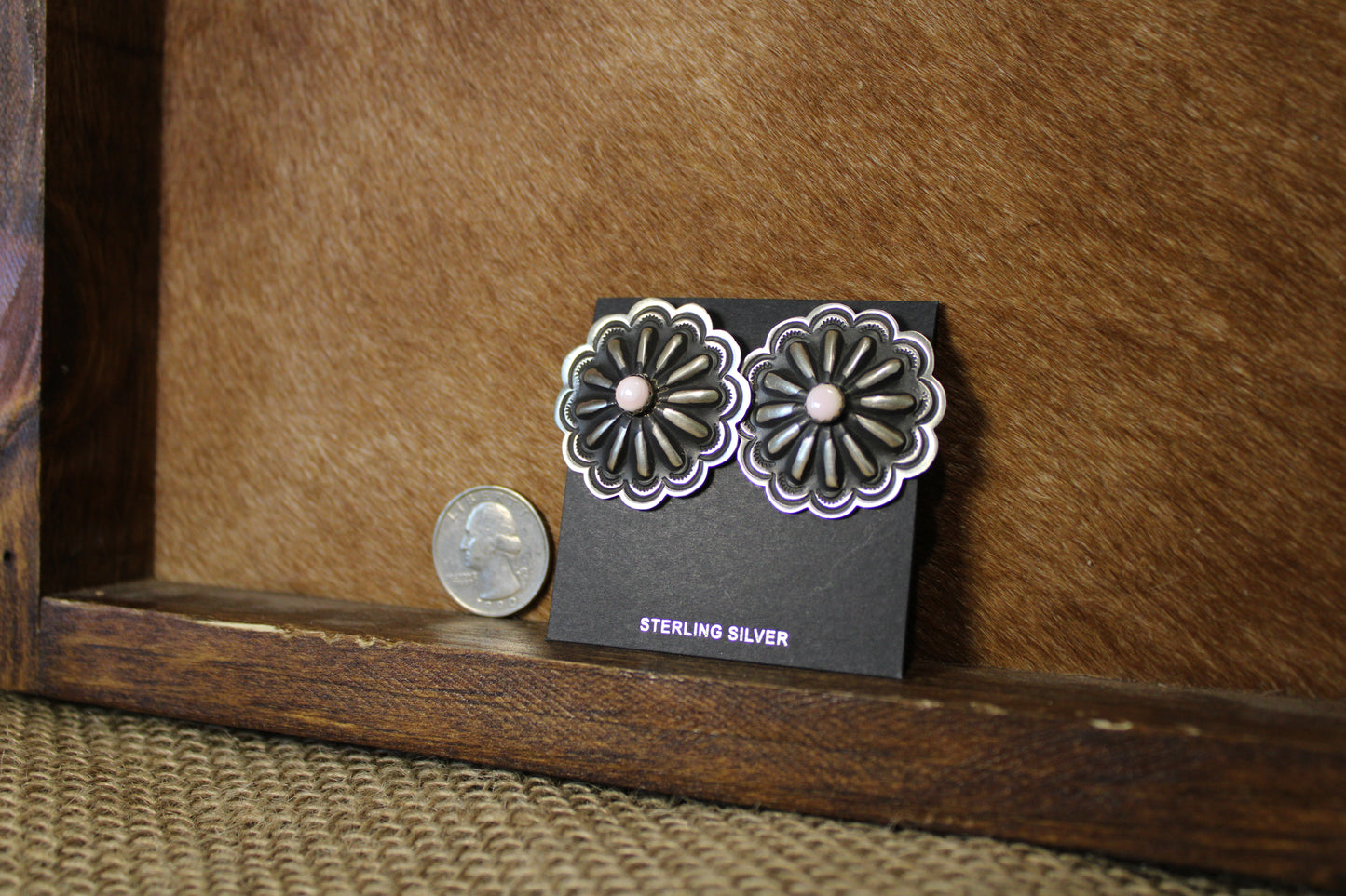 Big Concho Flower Studs with Pink Conch