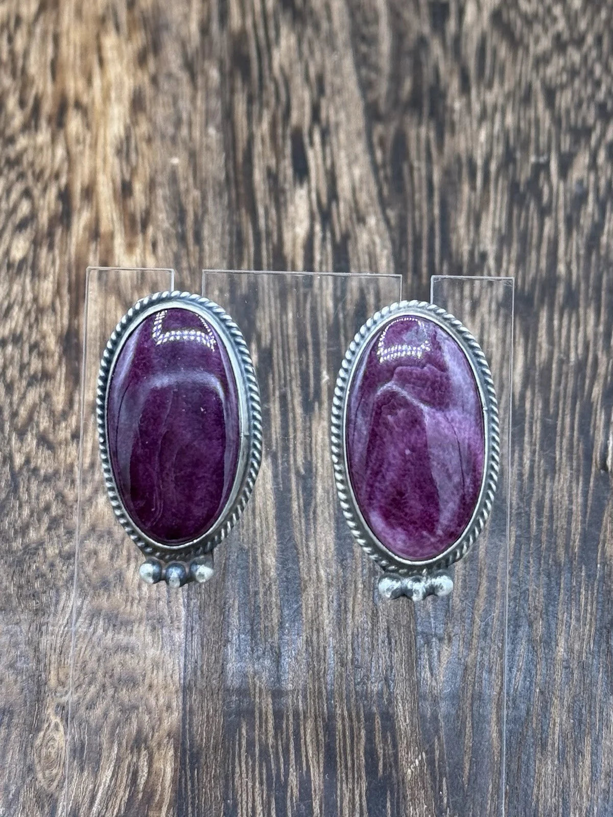 Purple Spiny Oval Earrings with detailing