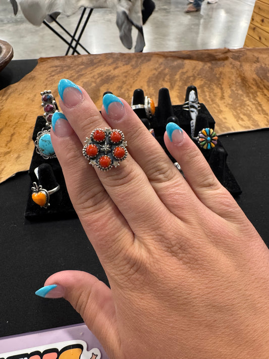 Red Coral Cluster Ring (Size 7)