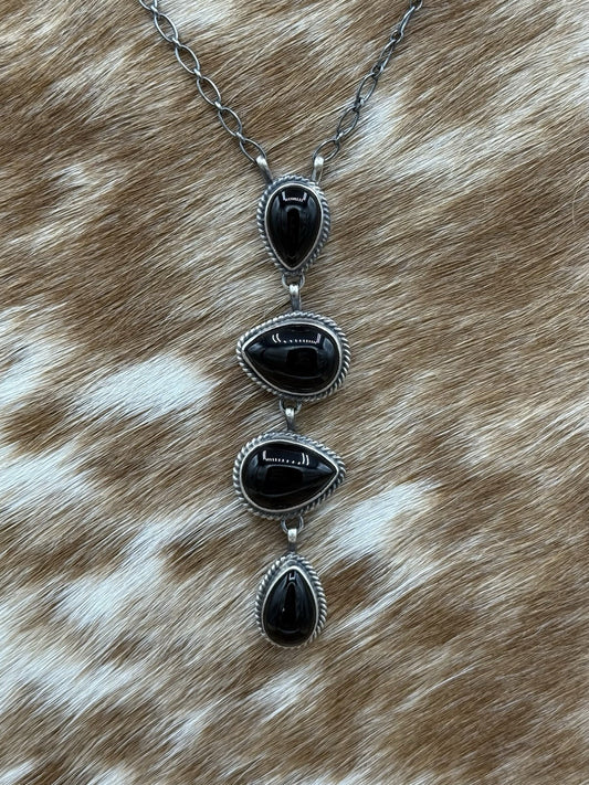 Black Onyx Teardrop Lariat