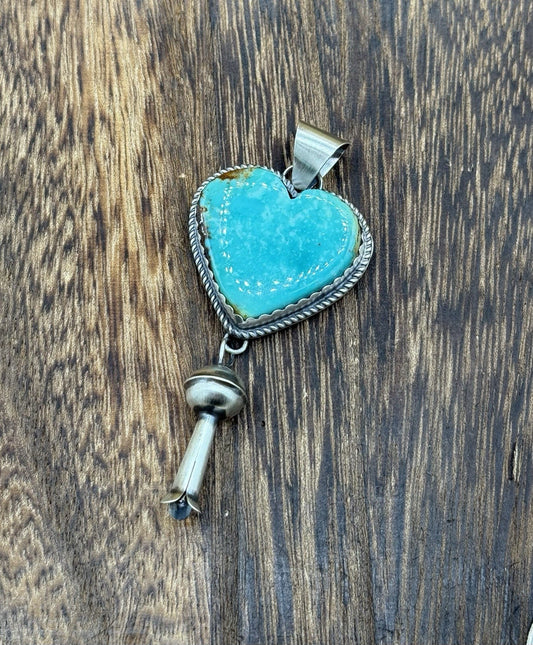 Heart Shaped Turquoise Pendant with Blossom Dangle