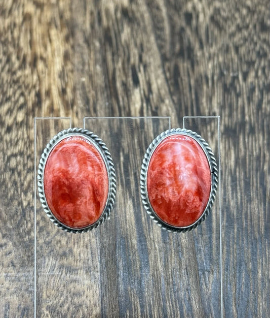 Red Spiny Oval Studs