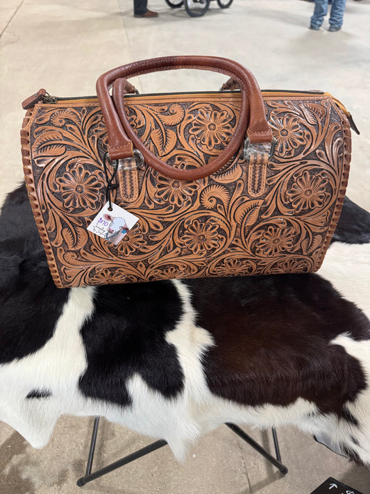 Large Tooled Leather Speedy Bag