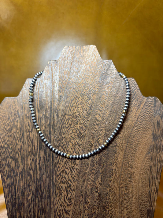 Gold & Silver Sterling Pearl Necklace (#1)