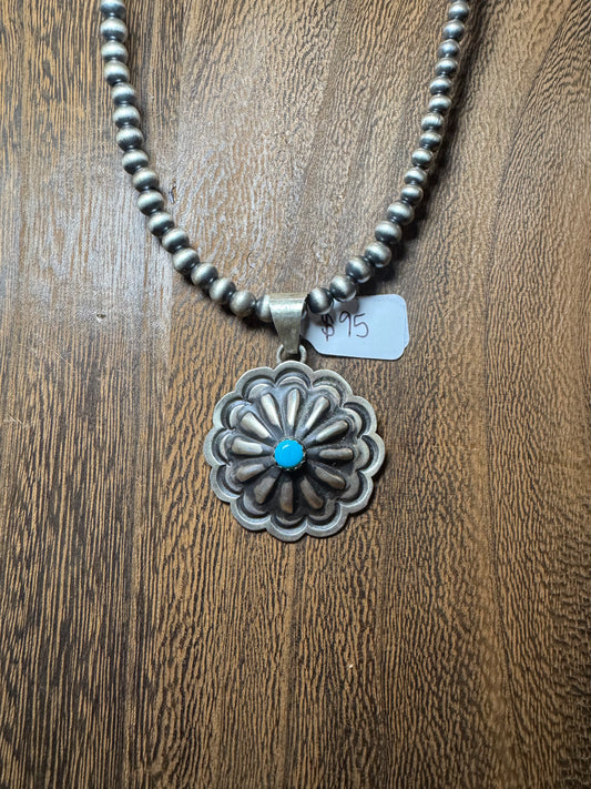 Flower Concho with Turquoise Pendant