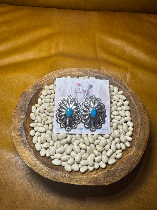 Oval Concho Studs with Turquoise