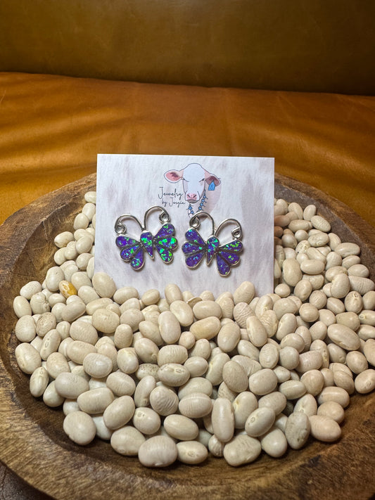 Purple Opal Inlay Butterfly Studs