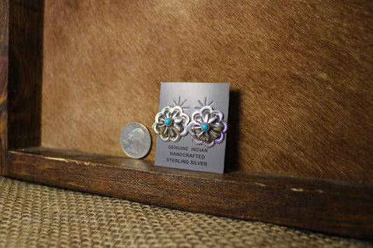 Shiny Concho Studs with Turquoise