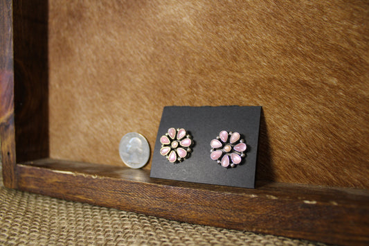Pink Opal Flower Cluster Studs