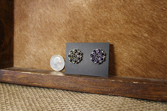 Black Onyx Flower Cluster Studs
