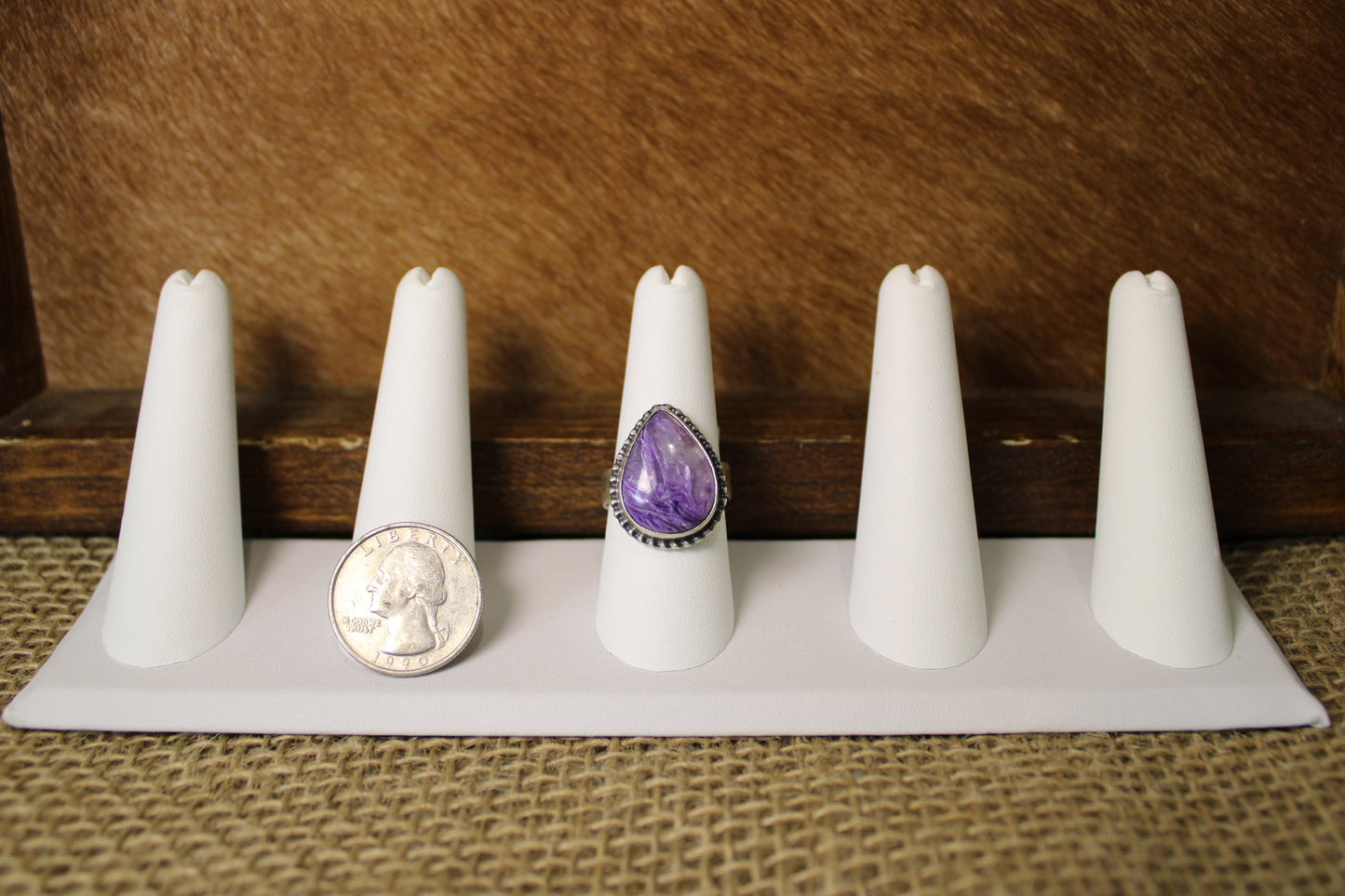 Purple Charoite Teardrop Ring