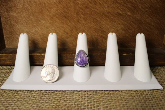 Purple Charoite Teardrop Ring