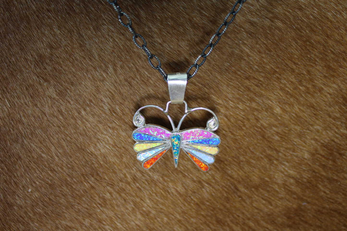 Multi-Stone Opal Butterfly Pendant