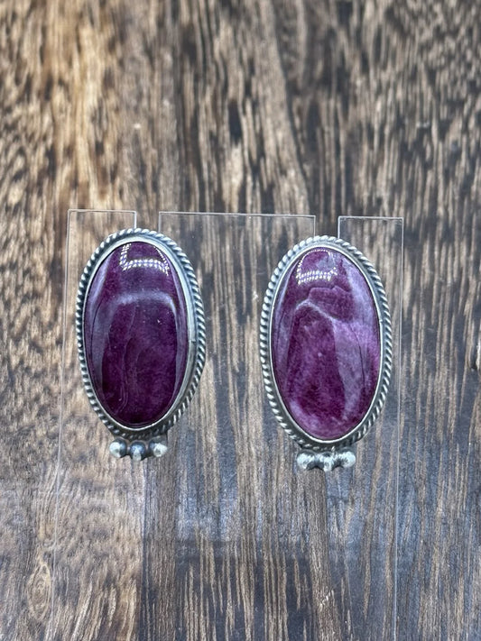 Purple Spiny Oval Earrings with detailing
